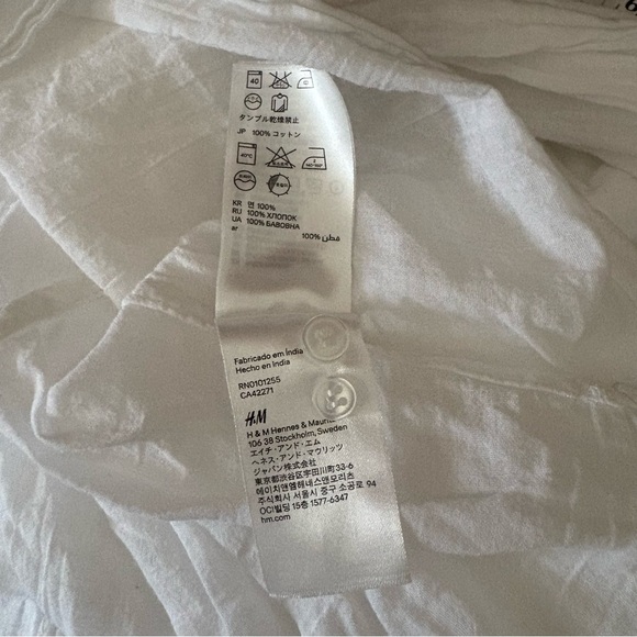 H&M CONSCIOUS Collection sz 8 High Low Shirt Fishtail White 3/4 Sleeve - Picture 12 of 12